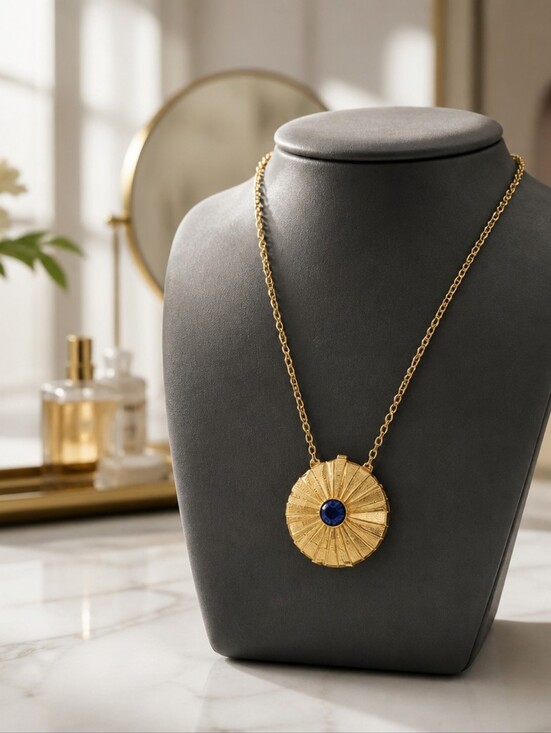 Estee Lauder Jewelry - 1973‎ Signed Estee Lauder Gold Empire Solid Perfume Vintage Pendant Necklace